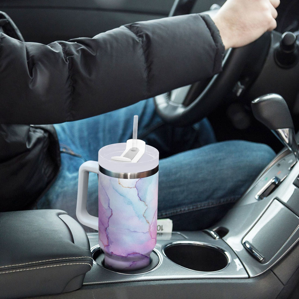 30 oz Insulated Stainless Steel Tumbler Double Wall Stainless Steel Tumbler with 2-Way Drinking Pastel Pink Marble Texture - Pick 761
