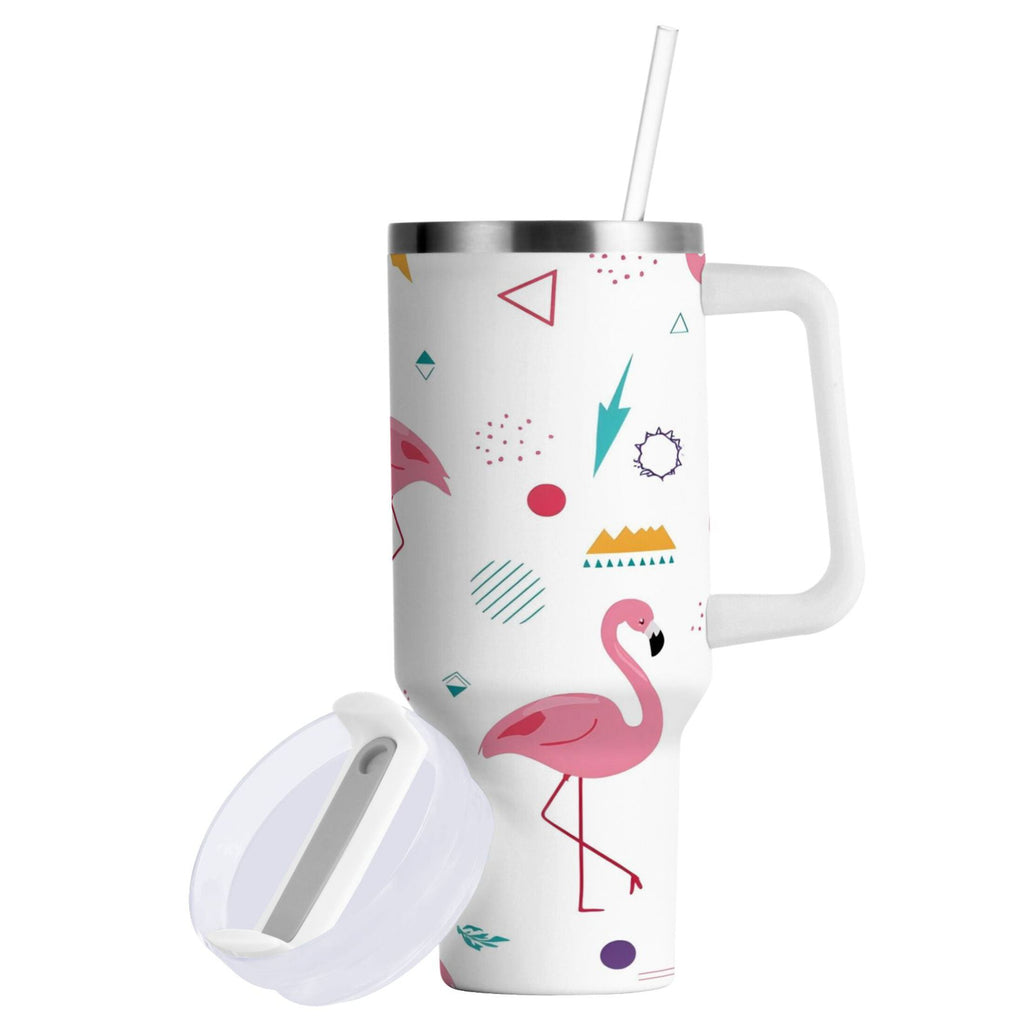 40 oz Insulated Stainless Steel Tumbler Double Wall Stainless Steel Tumbler with 2-Way Drinking Cute Flamingo Pattern - Pick 544