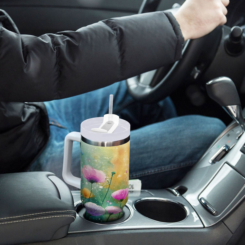 30 oz Insulated Stainless Steel Tumbler Double Wall Stainless Steel Tumbler with 2-Way Drinking Watercolor Wildflowers - Pick 648