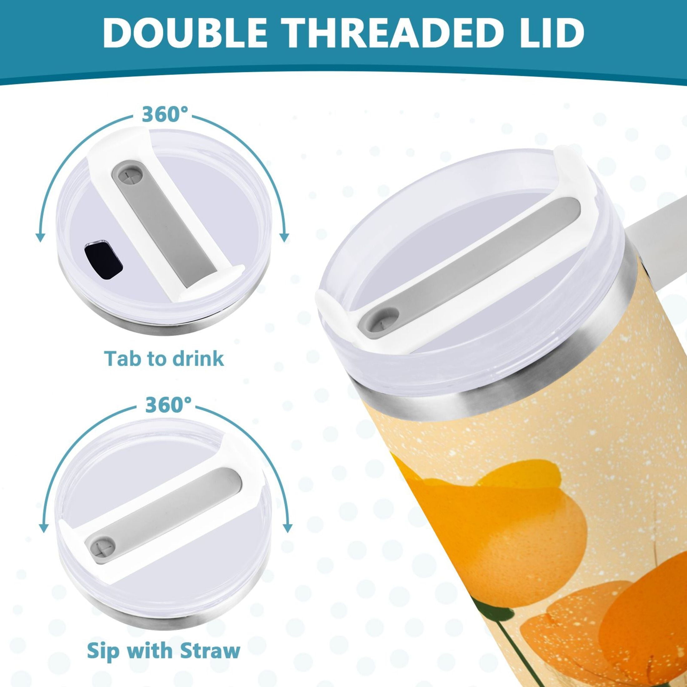 30 oz Insulated Stainless Steel Tumbler Double Wall Stainless Steel Tumbler with 2-Way Drinking Yellow Flowers on The Grass - Pick 565