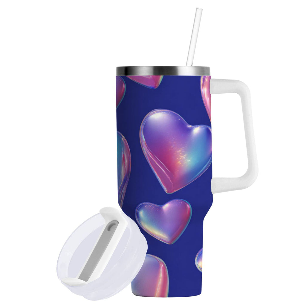 30 oz Insulated Stainless Steel Tumbler Double Wall Stainless Steel Tumbler with 2-Way Drinking Pink-purple Hearts - Pick 853