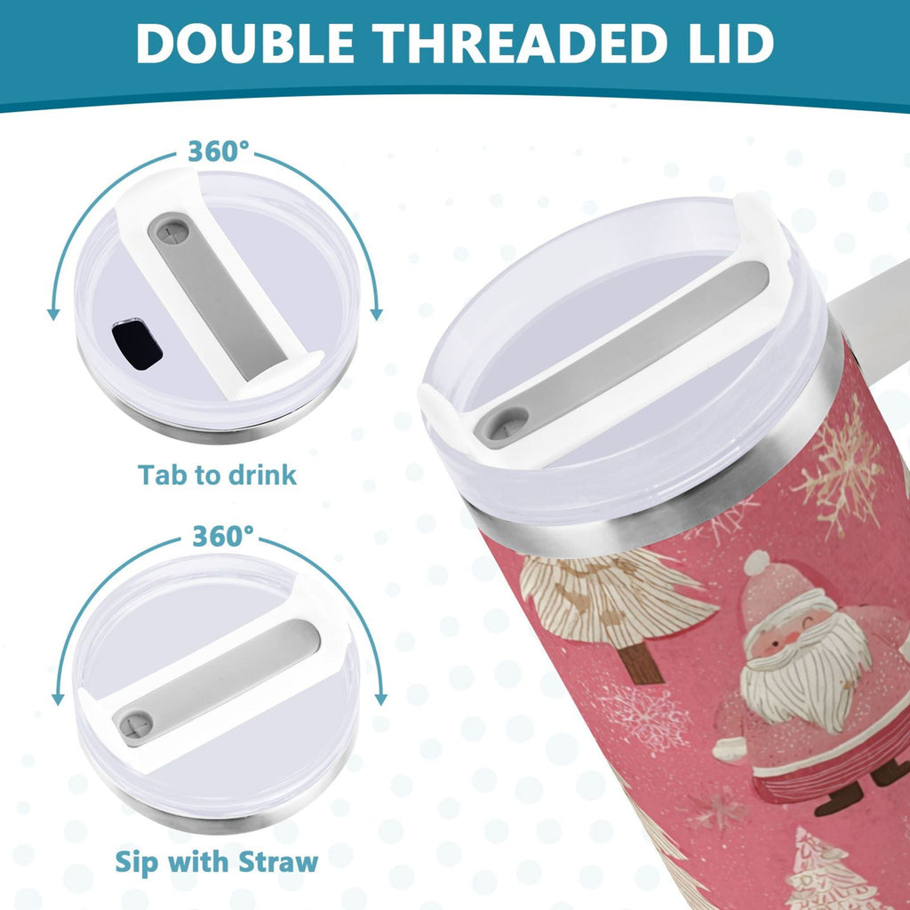 40 oz Insulated Stainless Steel Tumbler Double Wall Stainless Steel Tumbler with 2-Way Drinking Pink Santa Claus Pattern - Pick 638