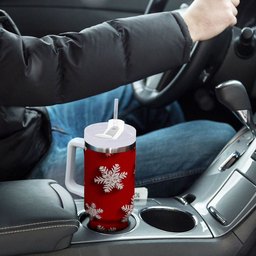 30 oz Insulated Stainless Steel Tumbler Double Wall Stainless Steel Tumbler with 2-Way Drinking Red and White Snowflakes - Pick 918