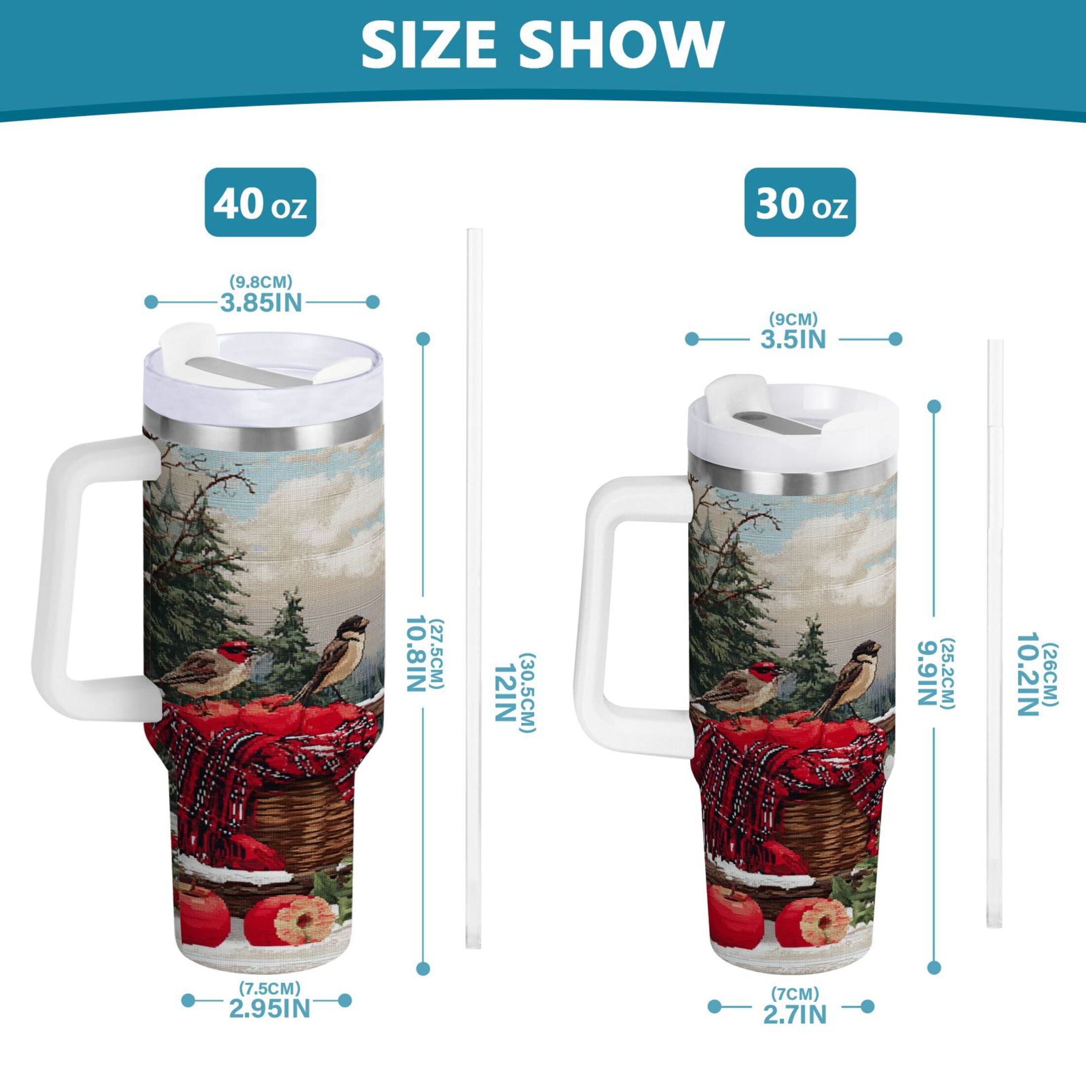 30 oz Insulated Stainless Steel Tumbler Double Wall Stainless Steel Tumbler with 2-Way Drinking Apples and Baskets - Pick 640
