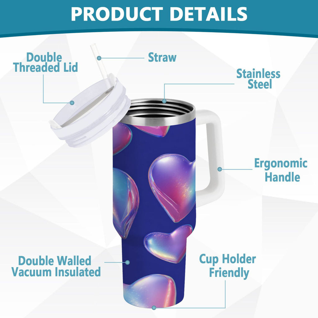 30 oz Insulated Stainless Steel Tumbler Double Wall Stainless Steel Tumbler with 2-Way Drinking Pink-purple Hearts - Pick 853
