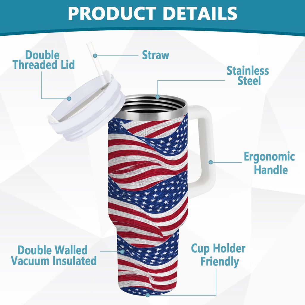 30 oz Insulated Stainless Steel Tumbler Double Wall Stainless Steel Tumbler with 2-Way Drinking Flags Wave Pattern - Pick 192