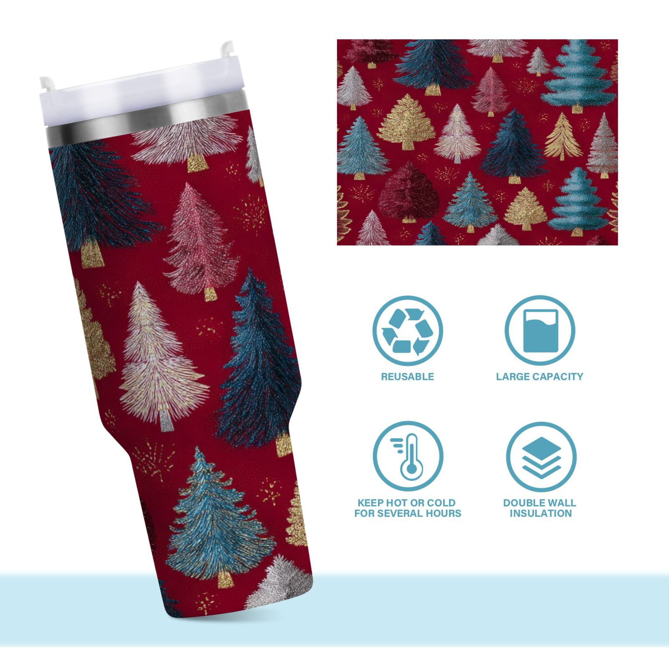 30 oz Insulated Stainless Steel Tumbler Double Wall Stainless Steel Tumbler with 2-Way Drinking Stylized Christmas Trees - Pick 266