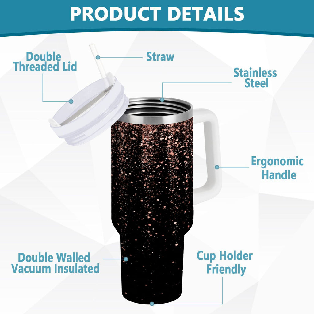 40 oz Insulated Stainless Steel Tumbler Double Wall Stainless Steel Tumbler with 2-Way Drinking Rose Gold Glitter - Pick 962
