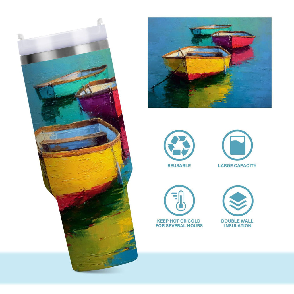 30 oz Insulated Stainless Steel Tumbler Double Wall Stainless Steel Tumbler with 2-Way Drinking Colorful Row Boats - Pick 761