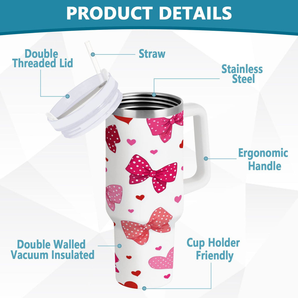 30 oz Insulated Stainless Steel Tumbler Double Wall Stainless Steel Tumbler with 2-Way Drinking Red and Pink Bows - Pick 234