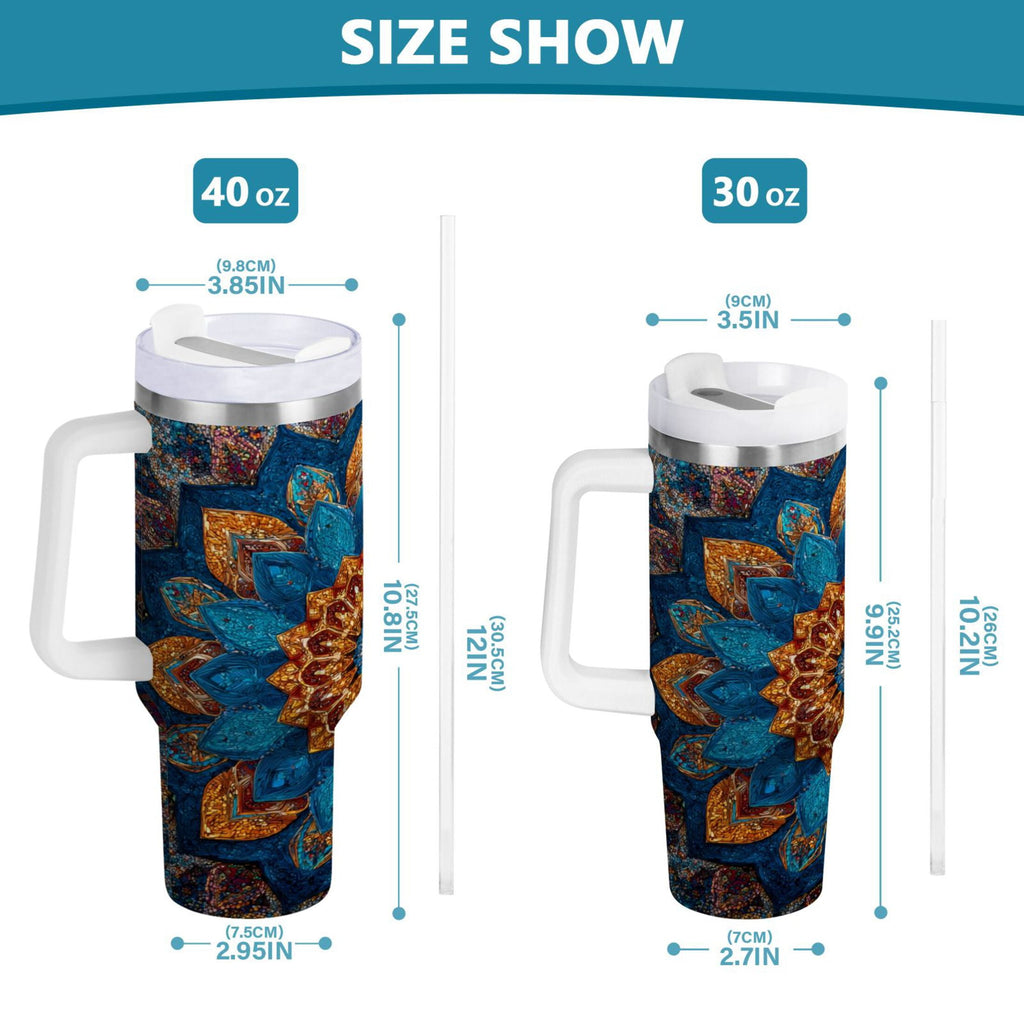 40 oz Insulated Stainless Steel Tumbler Double Wall Stainless Steel Tumbler with 2-Way Drinking Intricate Geometric Shapes - Pick 431