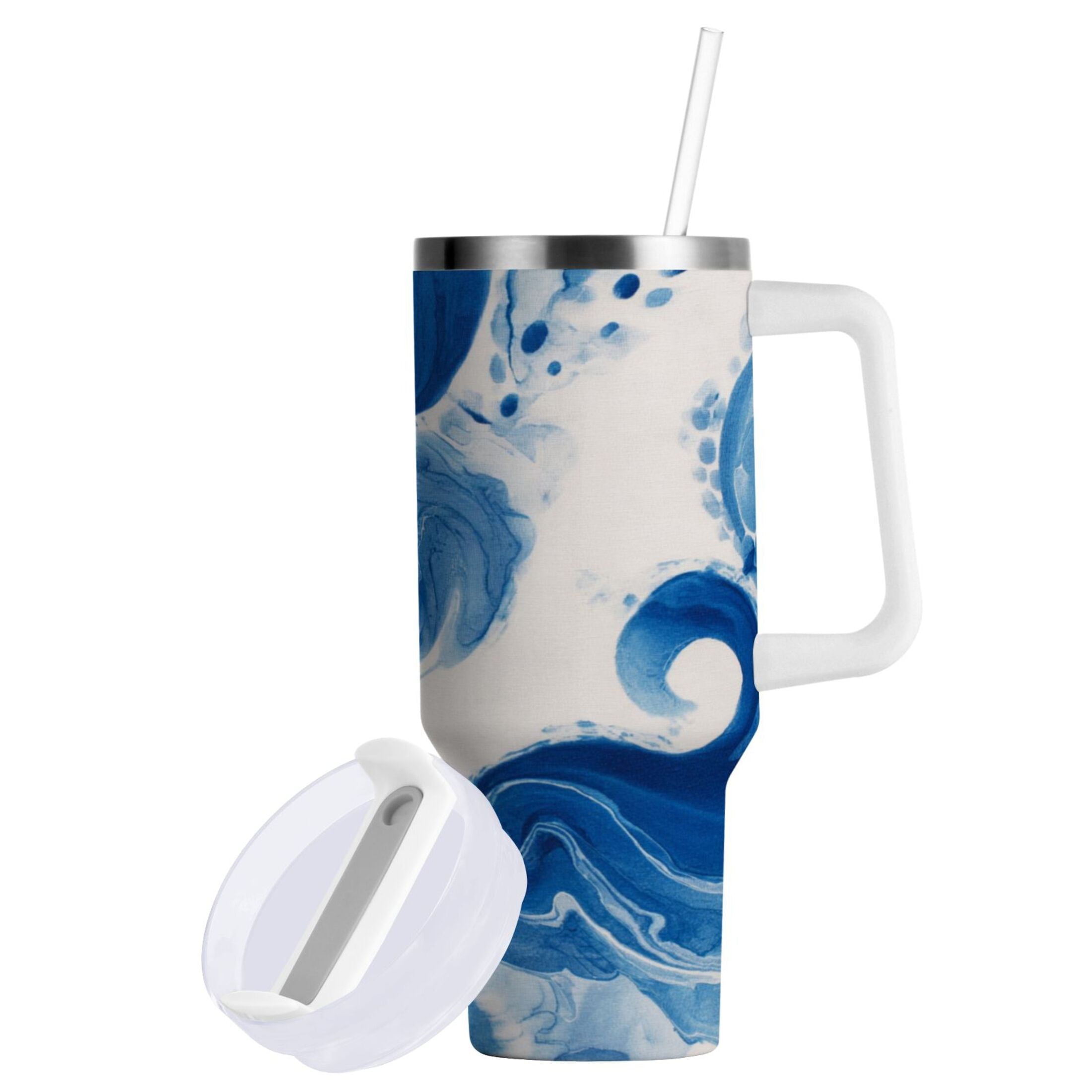 40 oz Insulated Stainless Steel Tumbler Double Wall Stainless Steel Tumbler with 2-Way Drinking Indigo Blue Tie-dye Pattern - Pick 265