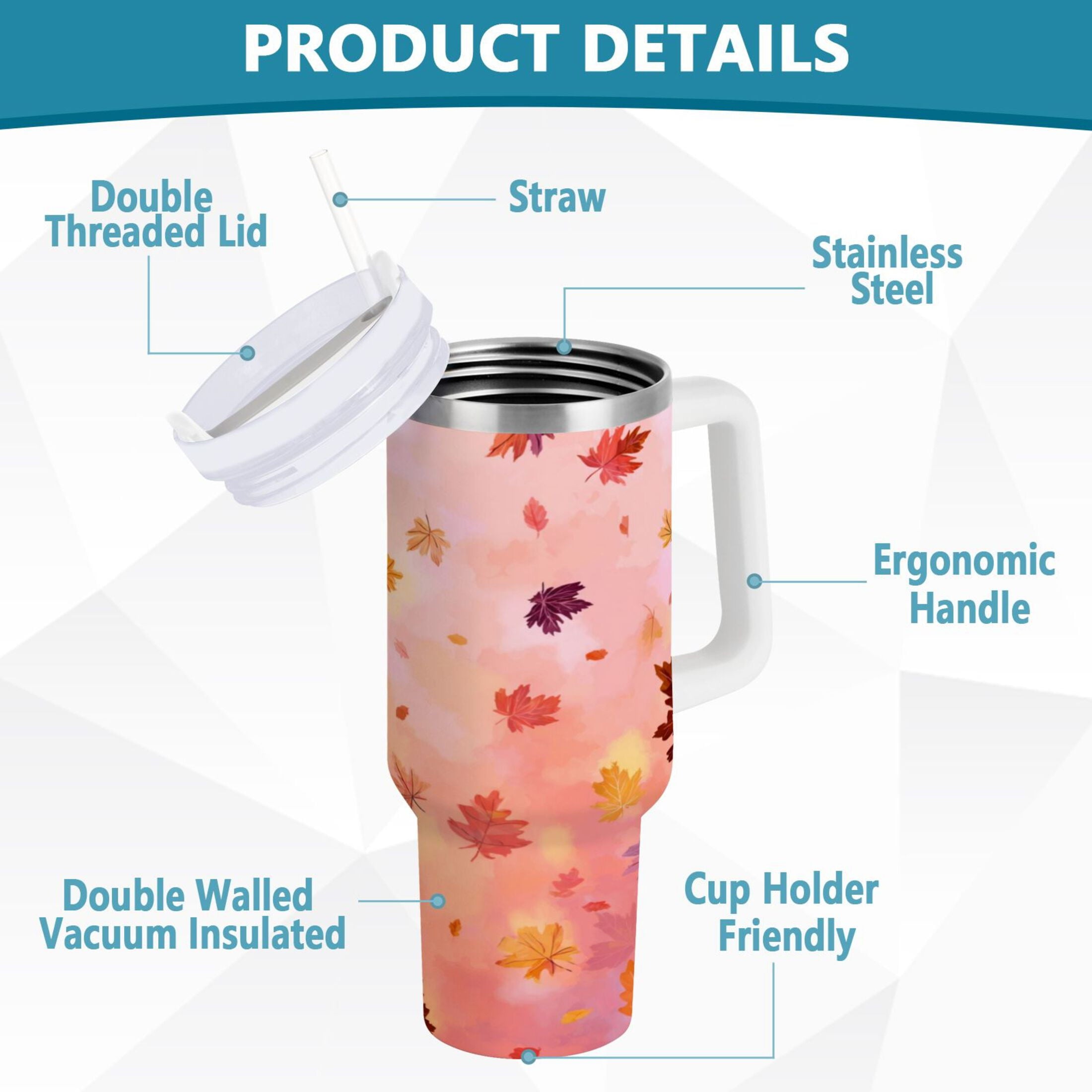 30 oz Insulated Stainless Steel Tumbler Double Wall Stainless Steel Tumbler with 2-Way Drinking Autumn Leaves Falling - Pick 479