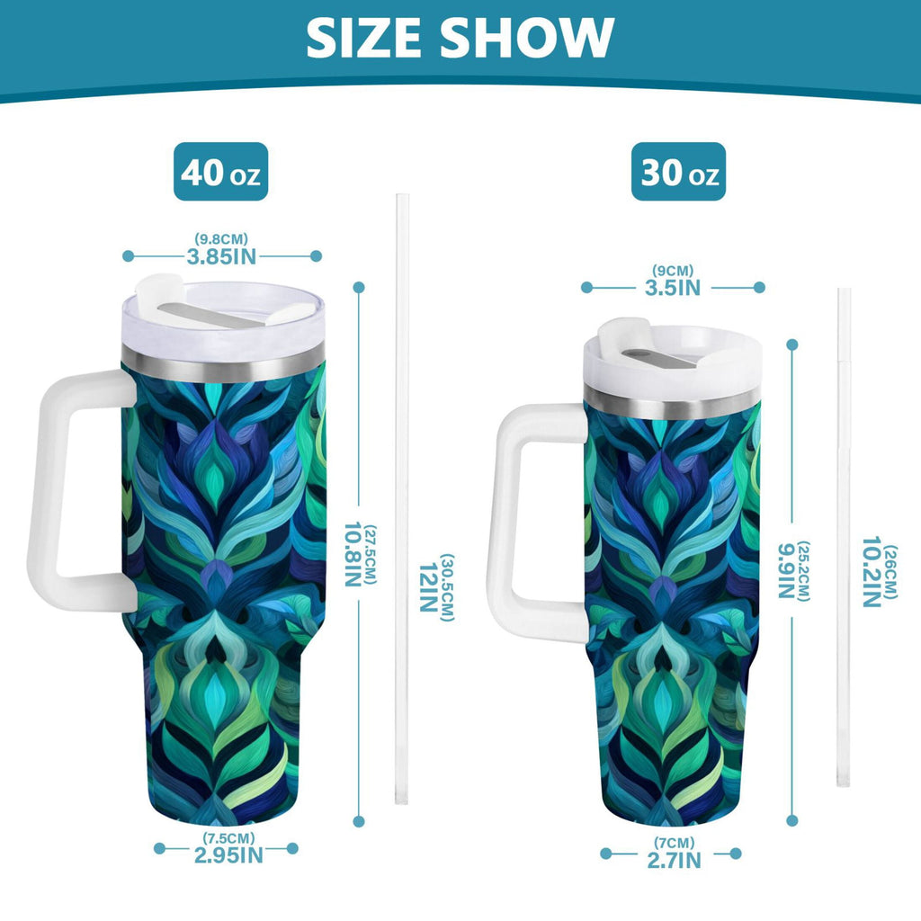 40 oz Insulated Stainless Steel Tumbler Double Wall Stainless Steel Tumbler with 2-Way Drinking Elegant Blue Abstract Shapes - Pick 410