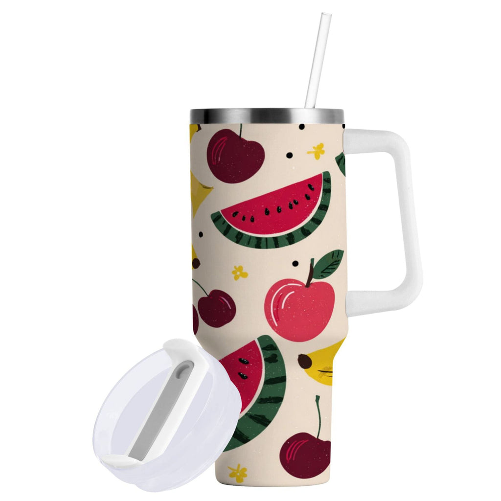 30 oz Insulated Stainless Steel Tumbler Double Wall Stainless Steel Tumbler with 2-Way Drinking Watermelon and Cherries - Pick 278