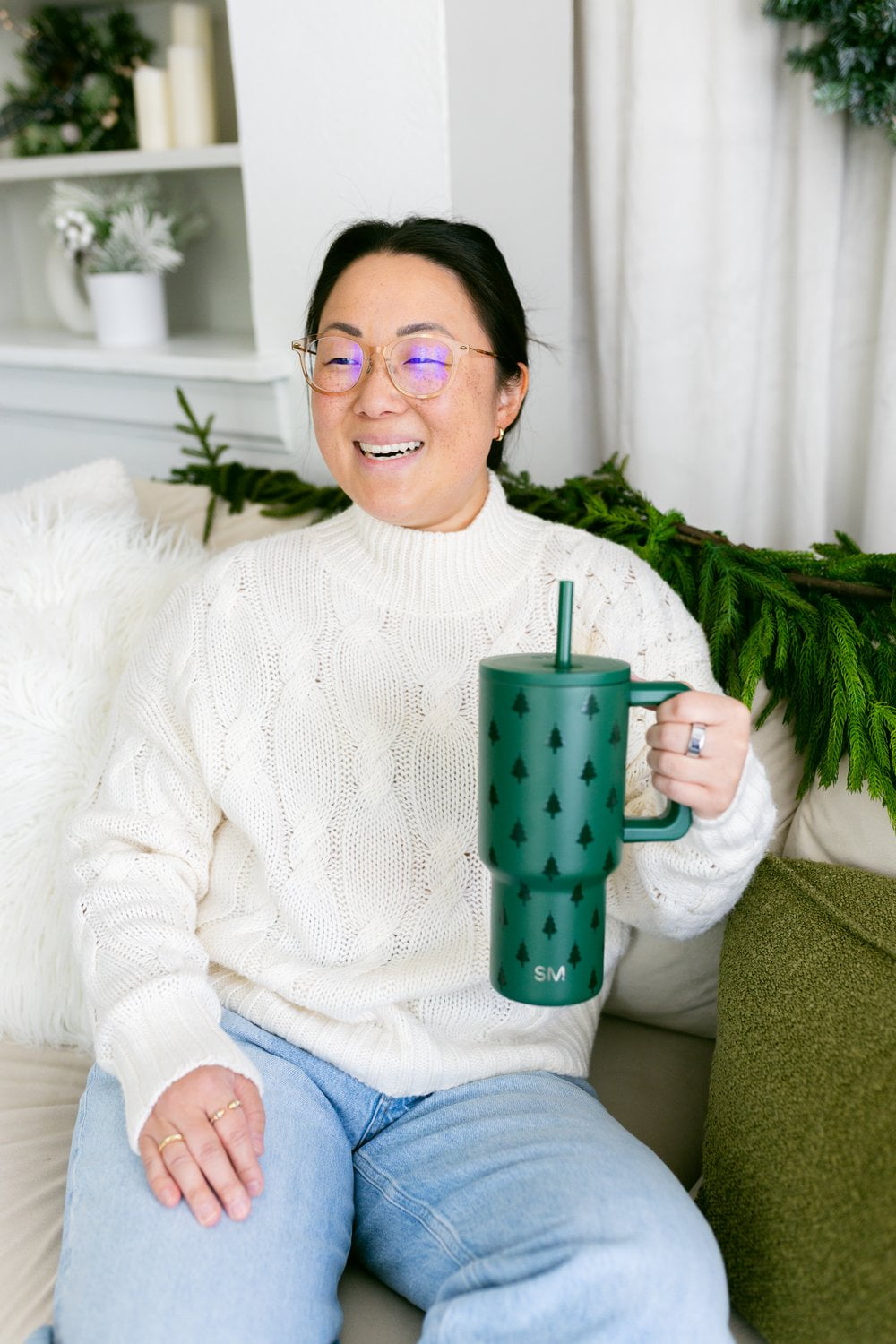 Simple Modern 30 fl oz Insulated Stainless Steel Trek Tumbler with Straw Lid | Seaglass Sage and Cream Checkmate - Pick 125