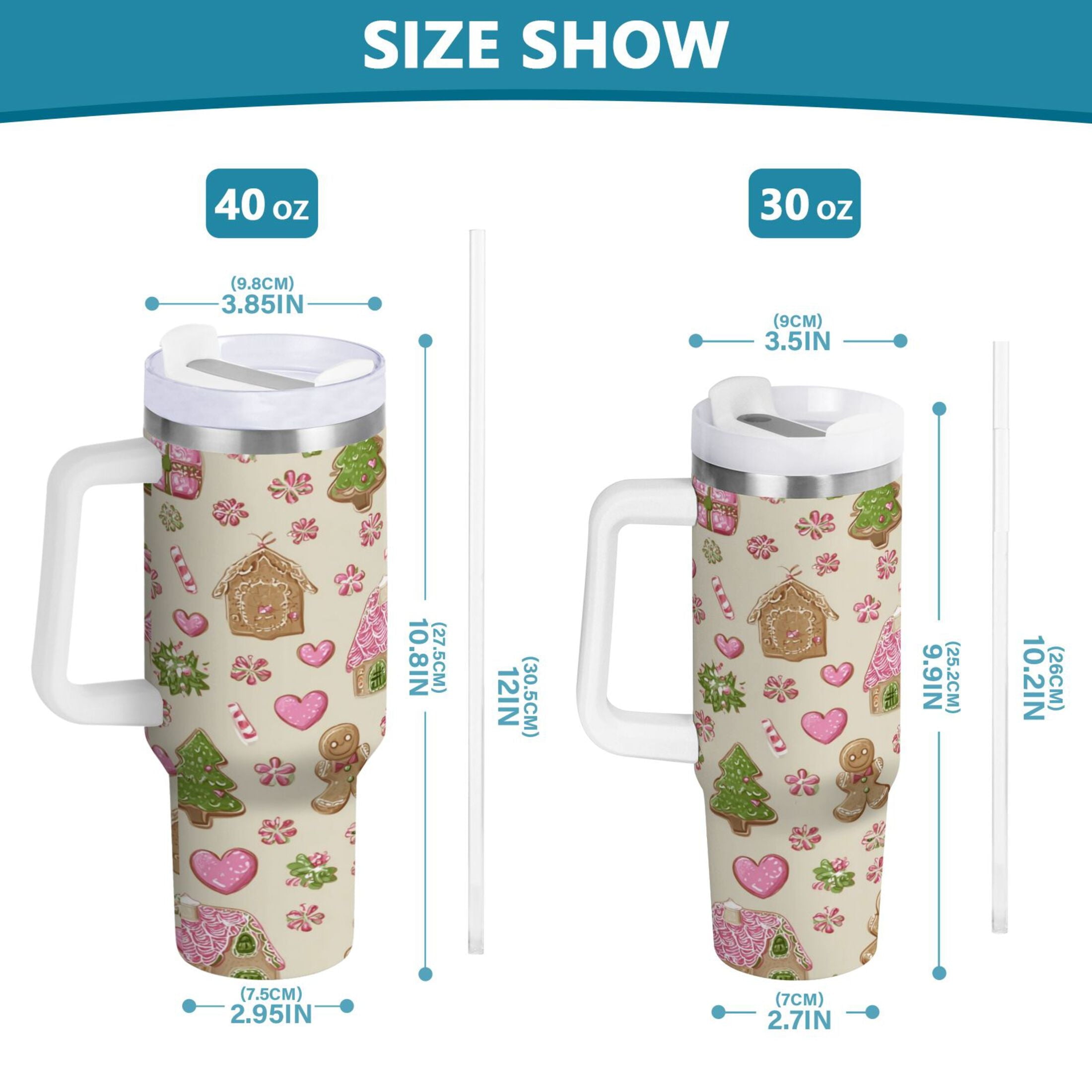 40 oz Insulated Stainless Steel Tumbler Double Wall Stainless Steel Tumbler with 2-Way Drinking Pink Cute Christmas Pattern - Pick 102