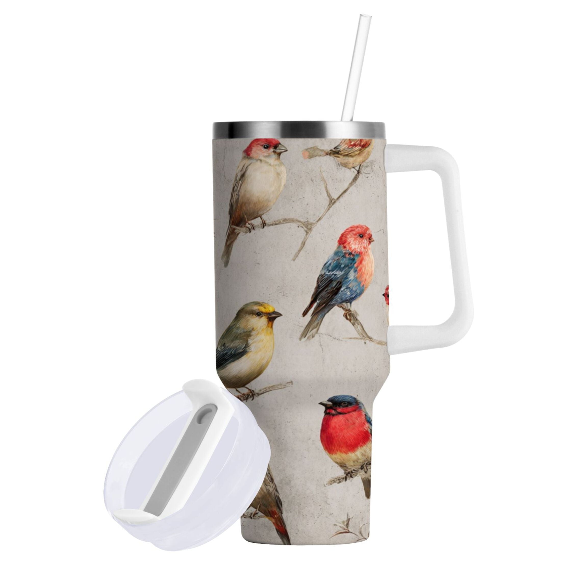 40 oz Insulated Stainless Steel Tumbler Double Wall Stainless Steel Tumbler with 2-Way Drinking Birds Pattern - Pick 301