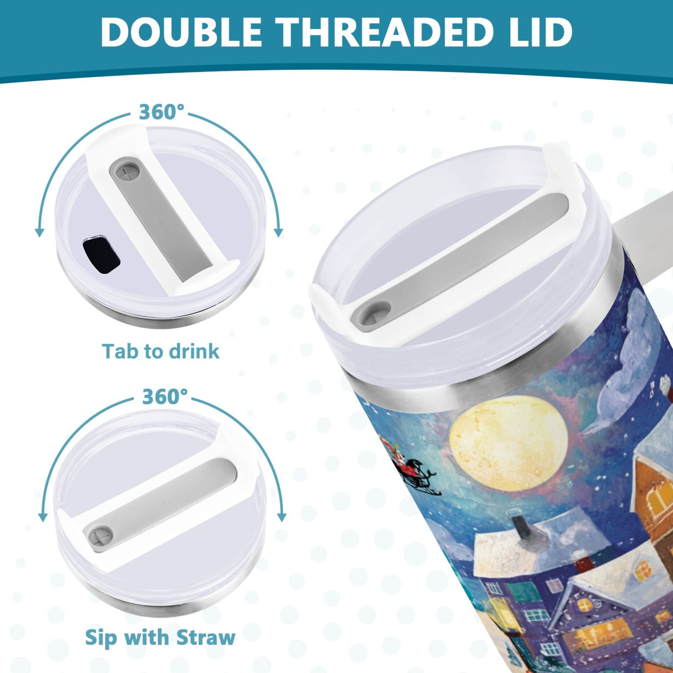 30 oz Insulated Stainless Steel Tumbler Double Wall Stainless Steel Tumbler with 2-Way Drinking Charming Christmas Scene - Pick 932