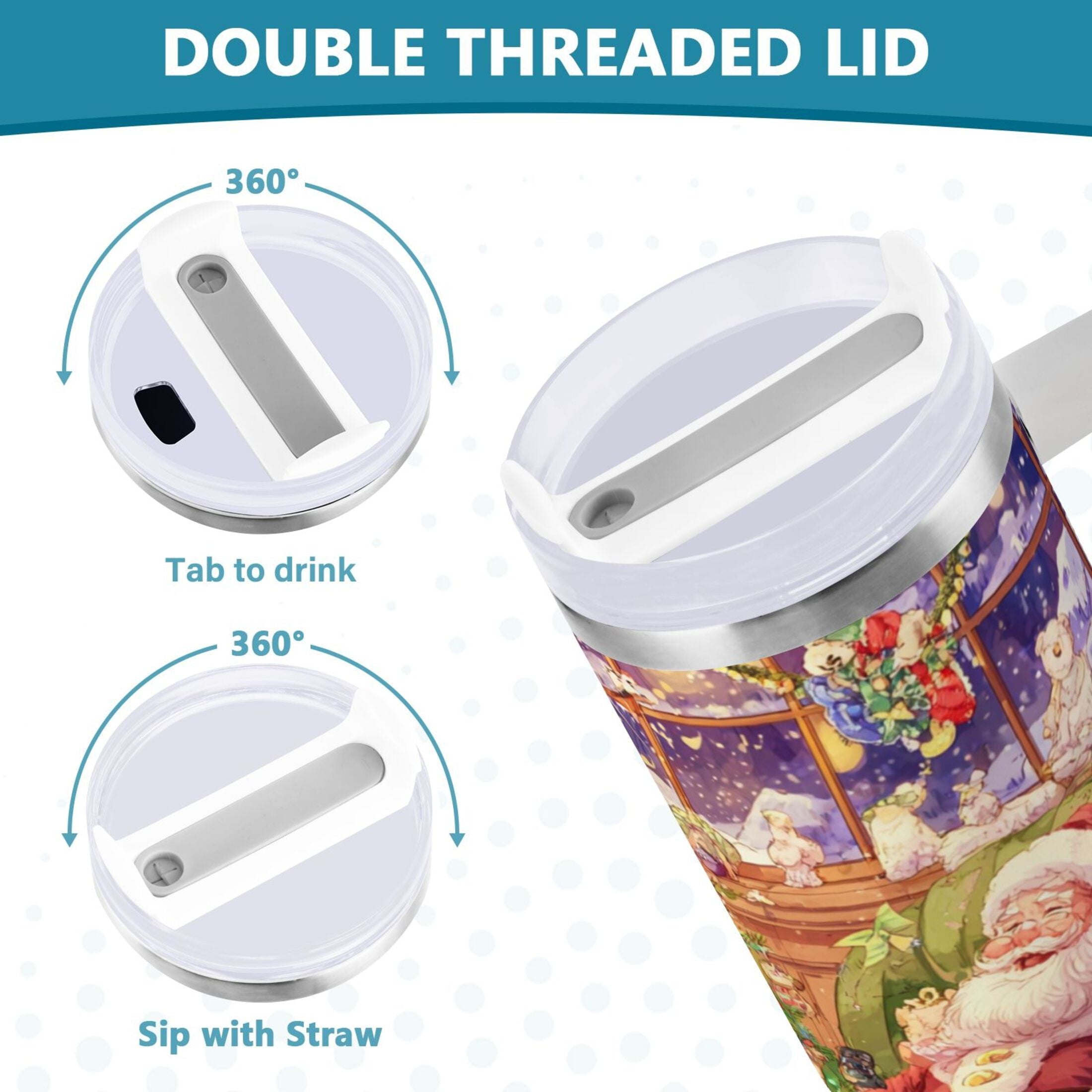 40 oz Insulated Stainless Steel Tumbler Double Wall Stainless Steel Tumbler with 2-Way Drinking Festive Christmas Scene - Pick 513