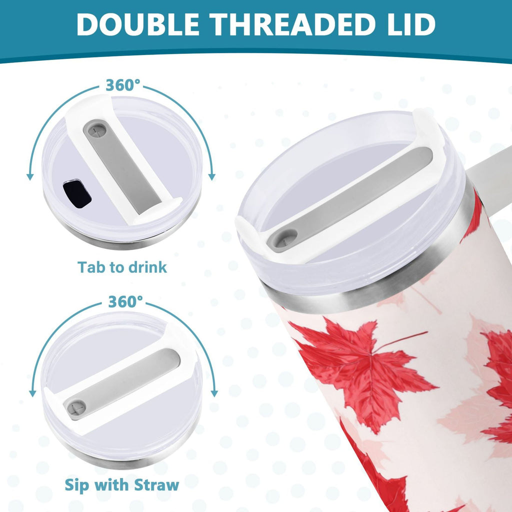 40 oz Insulated Stainless Steel Tumbler Double Wall Stainless Steel Tumbler with 2-Way Drinking Red Maple Leaves Pattern - Pick 662