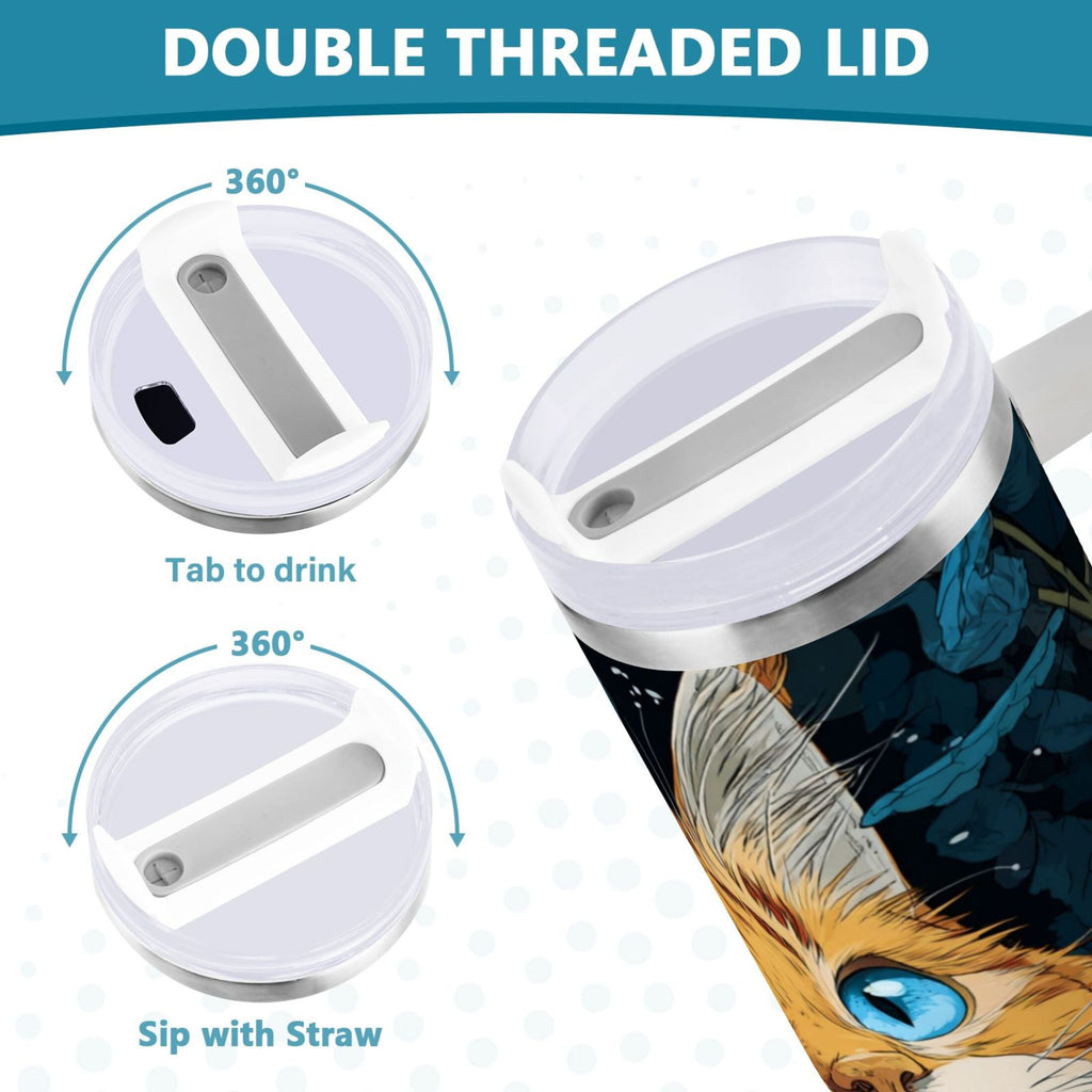 30 oz Insulated Stainless Steel Tumbler Double Wall Stainless Steel Tumbler with 2-Way Drinking Orange Cat with Blue Eyes - Pick 547