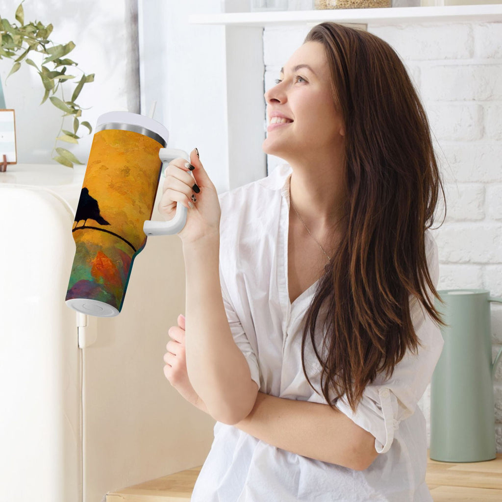 30 oz Insulated Stainless Steel Tumbler Double Wall Stainless Steel Tumbler with 2-Way Drinking Birds on A Wire - Pick 111