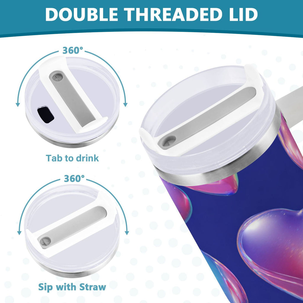 30 oz Insulated Stainless Steel Tumbler Double Wall Stainless Steel Tumbler with 2-Way Drinking Pink-purple Hearts - Pick 853