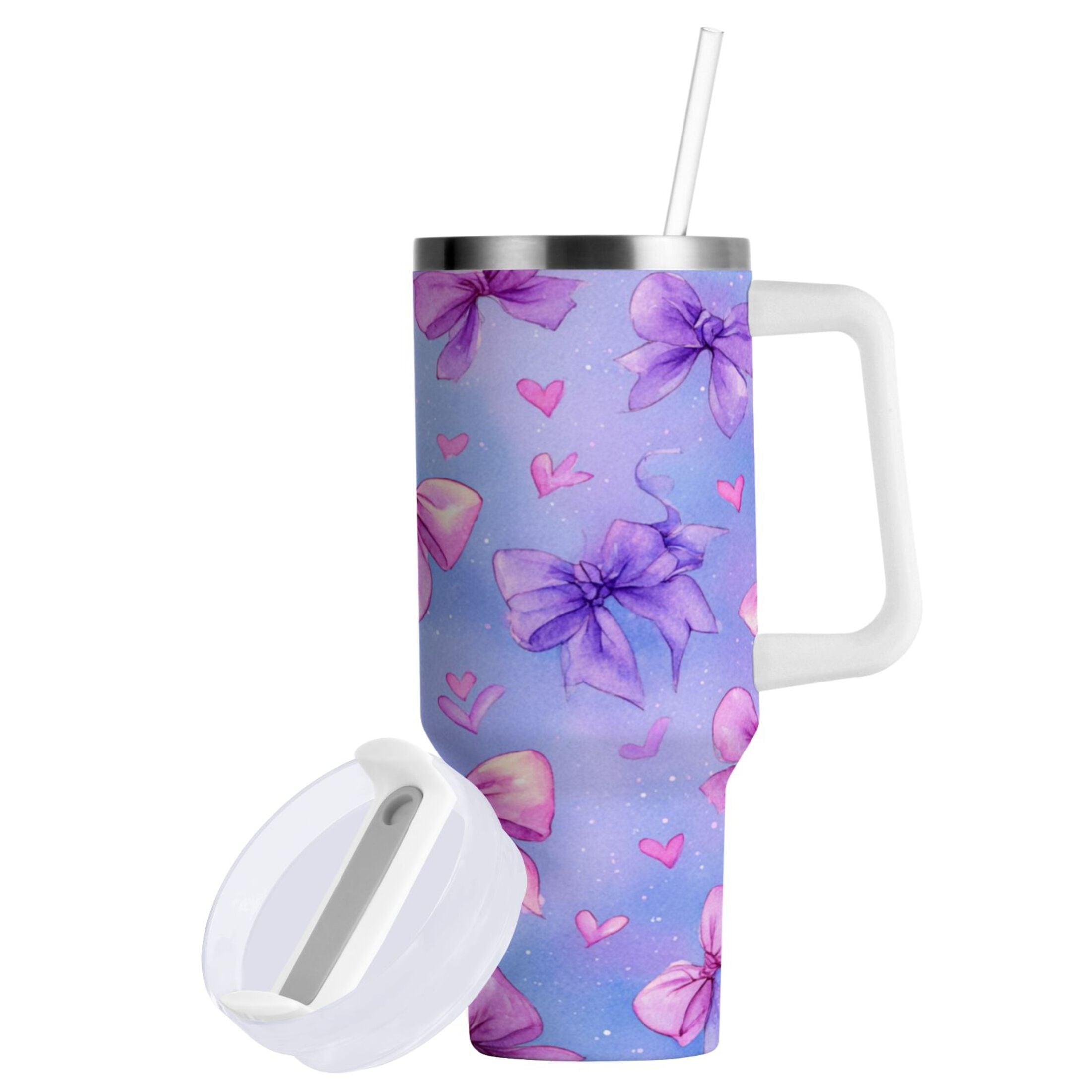 30 oz Insulated Stainless Steel Tumbler Double Wall Stainless Steel Tumbler with 2-Way Drinking Watercolor Bows Pattern - Pick 805