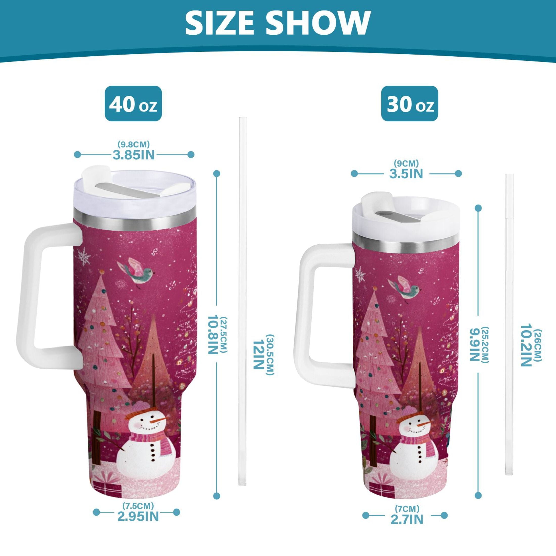 40 oz Insulated Stainless Steel Tumbler Double Wall Stainless Steel Tumbler with 2-Way Drinking Pink Christmas Forest - Pick 480