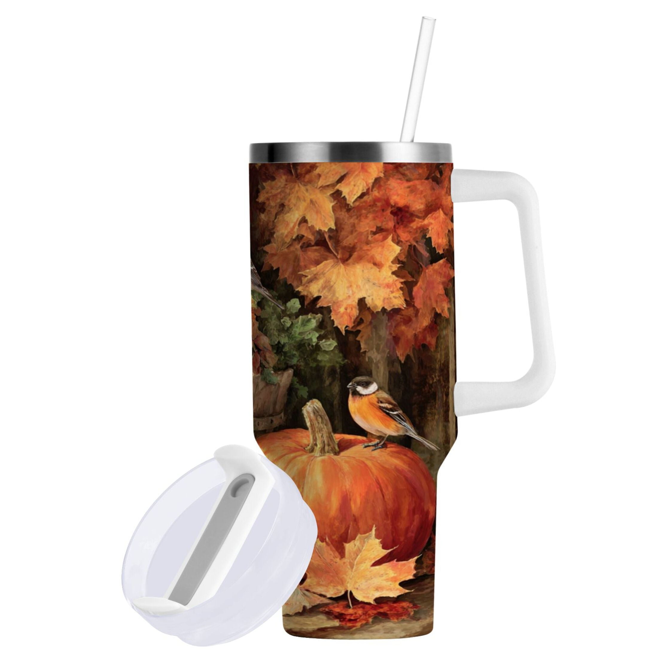 30 oz Insulated Stainless Steel Tumbler Double Wall Stainless Steel Tumbler with 2-Way Drinking Beautiful Fall Scene - Pick 638