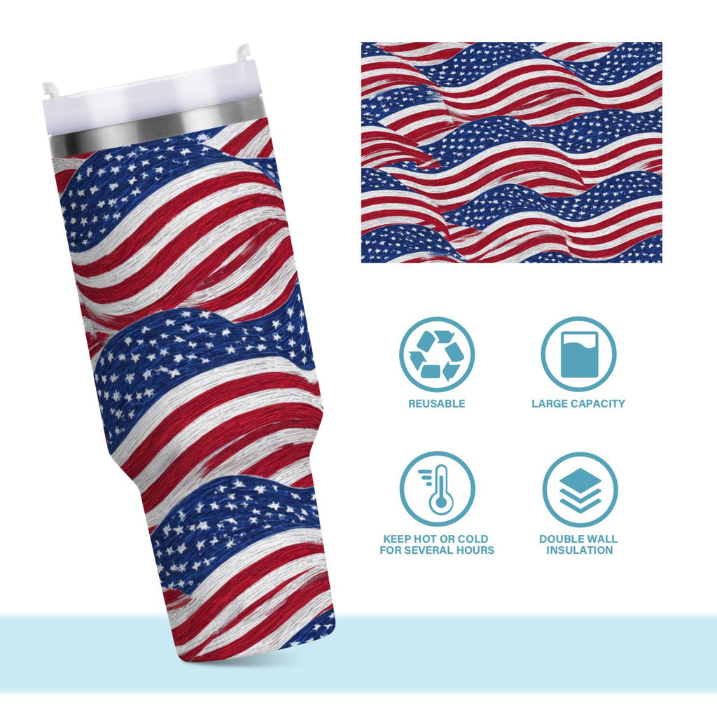 30 oz Insulated Stainless Steel Tumbler Double Wall Stainless Steel Tumbler with 2-Way Drinking Flags Wave Pattern - Pick 192