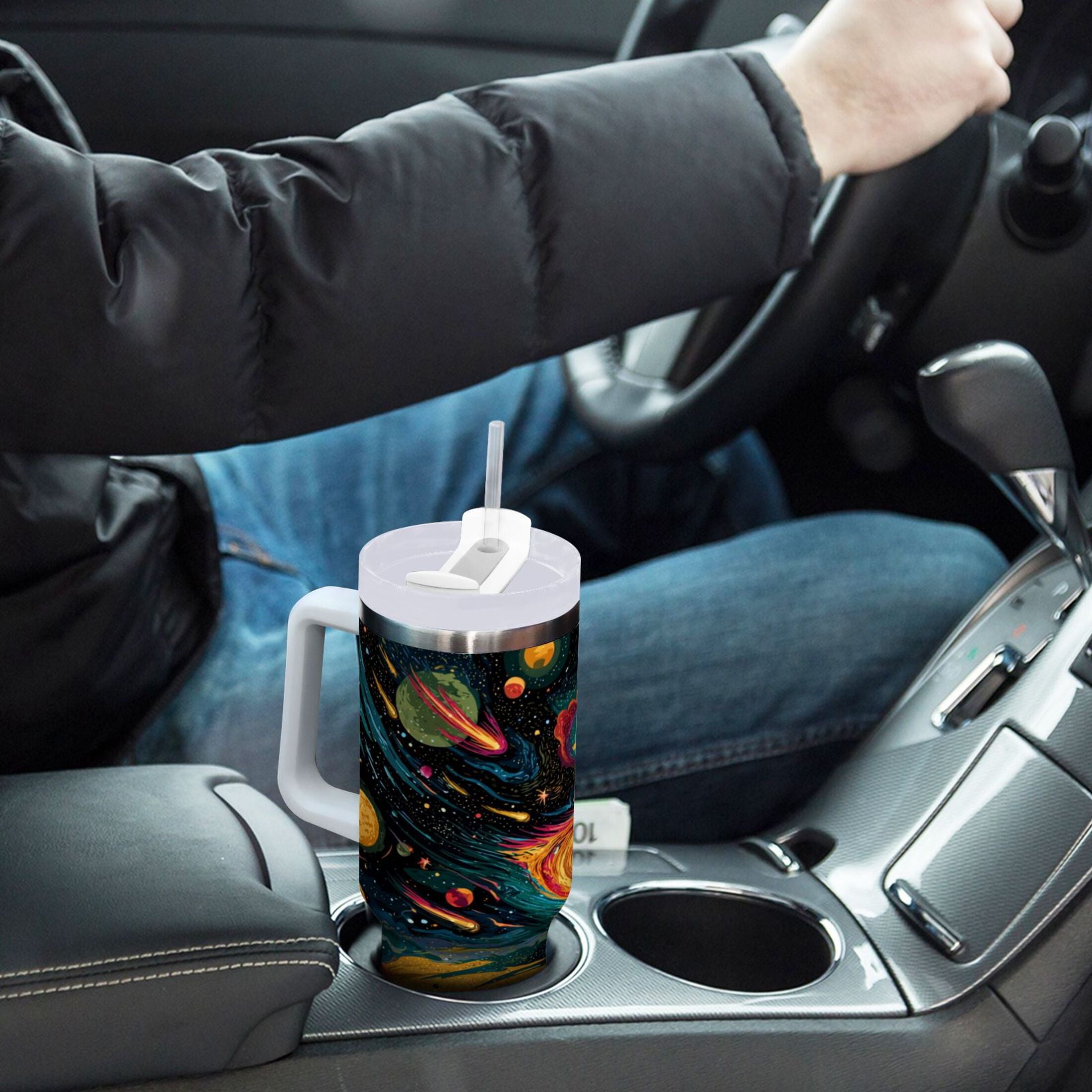 40 oz Insulated Stainless Steel Tumbler Double Wall Stainless Steel Tumbler with 2-Way Drinking Swirling Galaxy - Pick 259