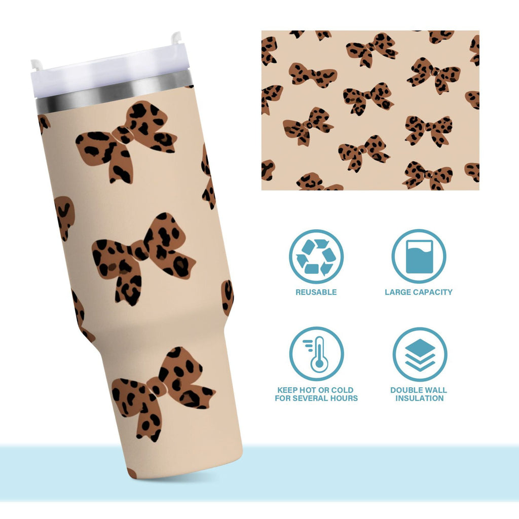 30 oz Insulated Stainless Steel Tumbler Double Wall Stainless Steel Tumbler with 2-Way Drinking Cute Brown Bow - Pick 387