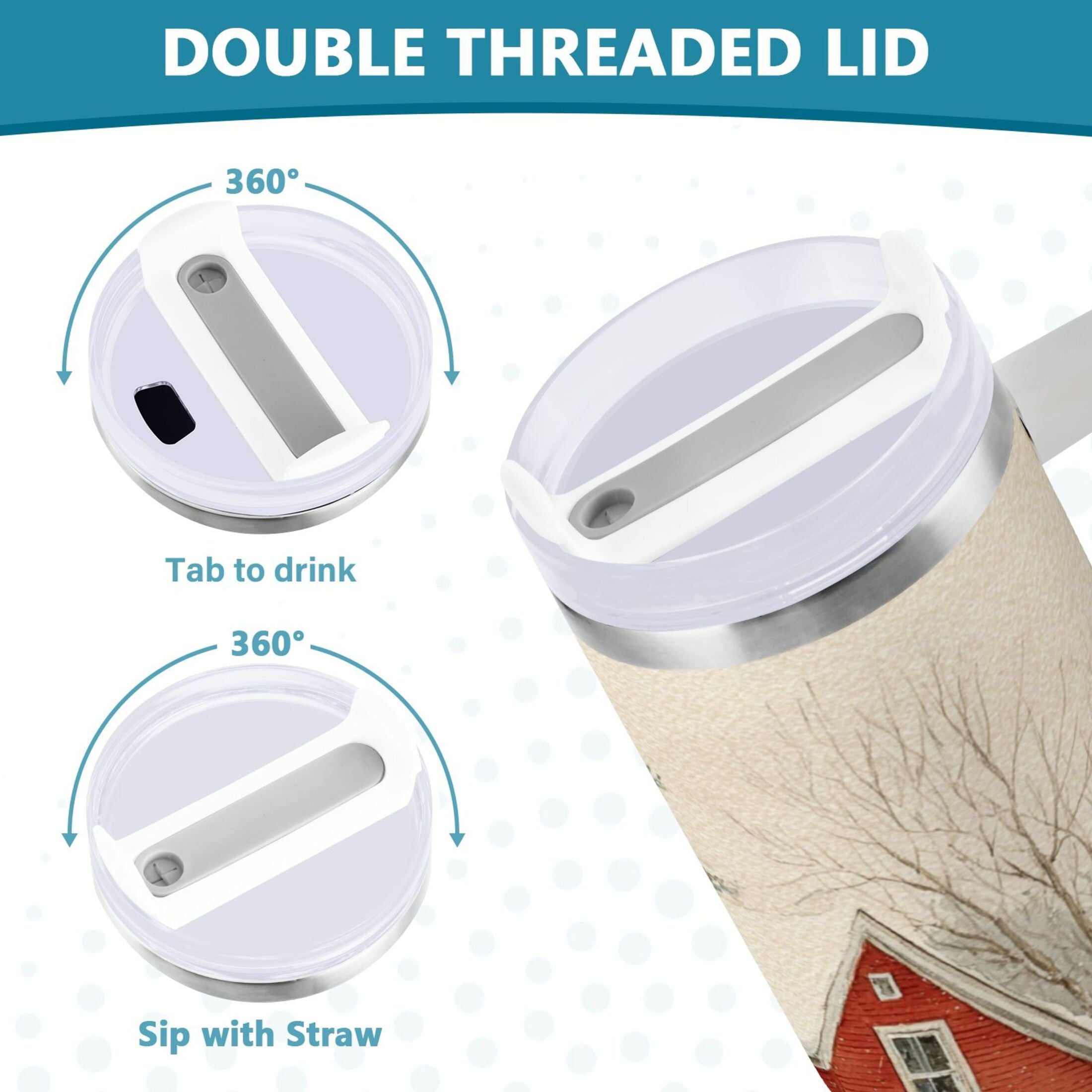 40 oz Insulated Stainless Steel Tumbler Double Wall Stainless Steel Tumbler with 2-Way Drinking House with Snow-covered Roof - Pick 374