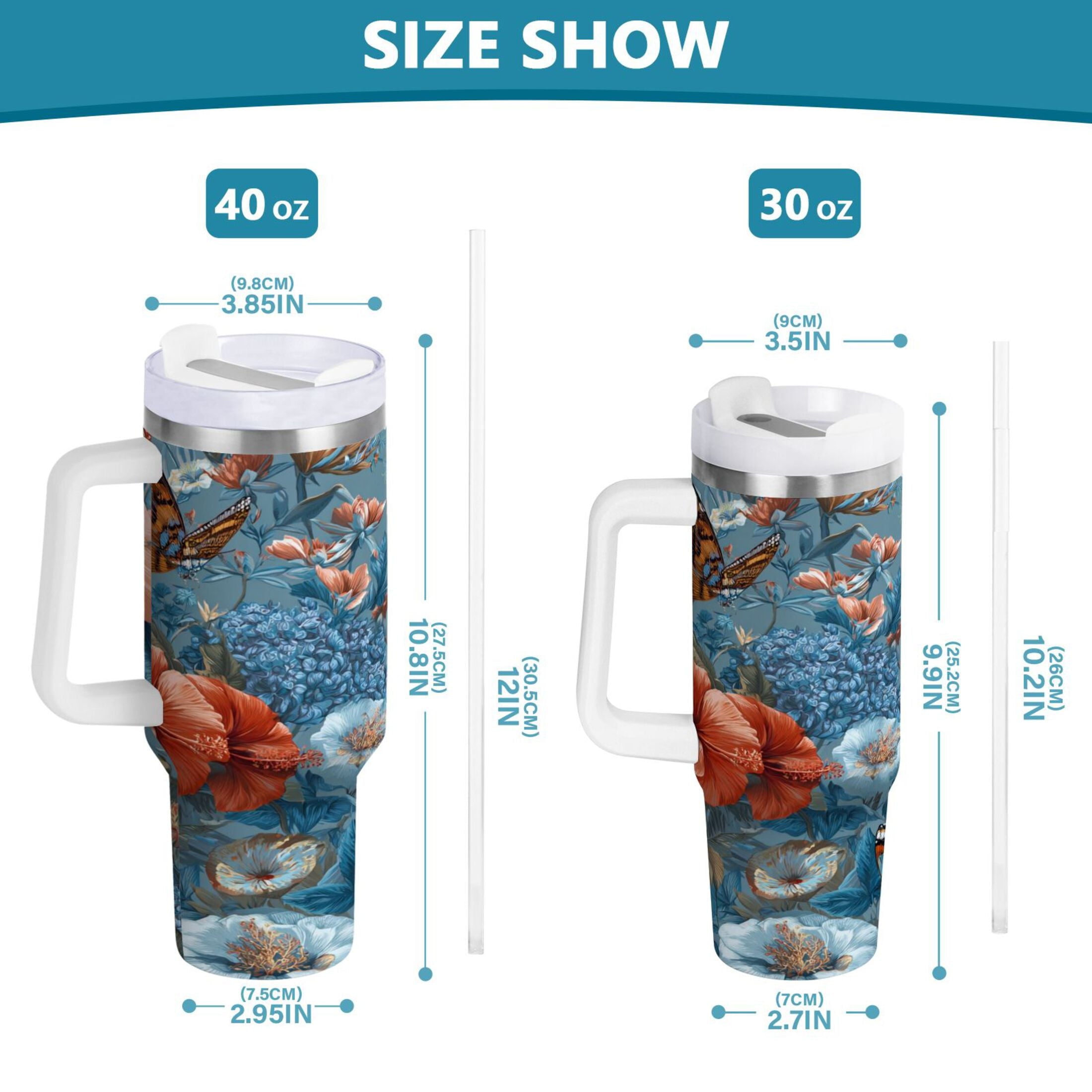 30 oz Insulated Stainless Steel Tumbler Double Wall Stainless Steel Tumbler with 2-Way Drinking Birds and Flowers - Pick 404