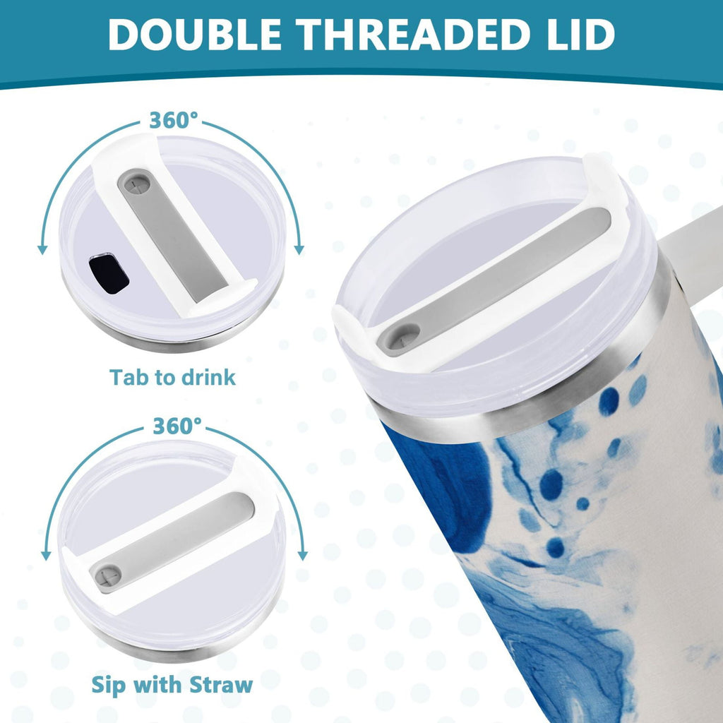 40 oz Insulated Stainless Steel Tumbler Double Wall Stainless Steel Tumbler with 2-Way Drinking Indigo Blue Tie-dye Pattern - Pick 265