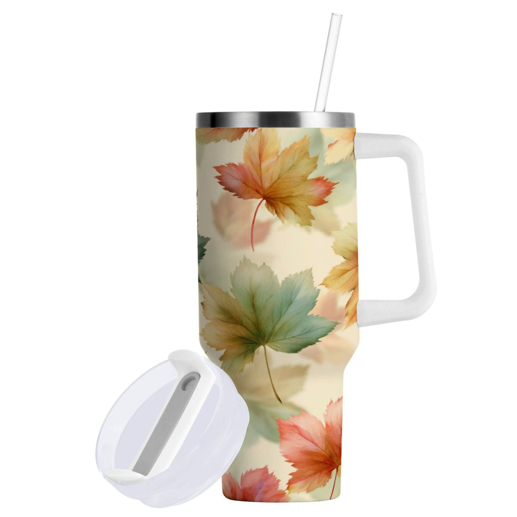 40 oz Insulated Stainless Steel Tumbler Double Wall Stainless Steel Tumbler with 2-Way Drinking Watercolor Maple Leaves Pattern - Pick 429