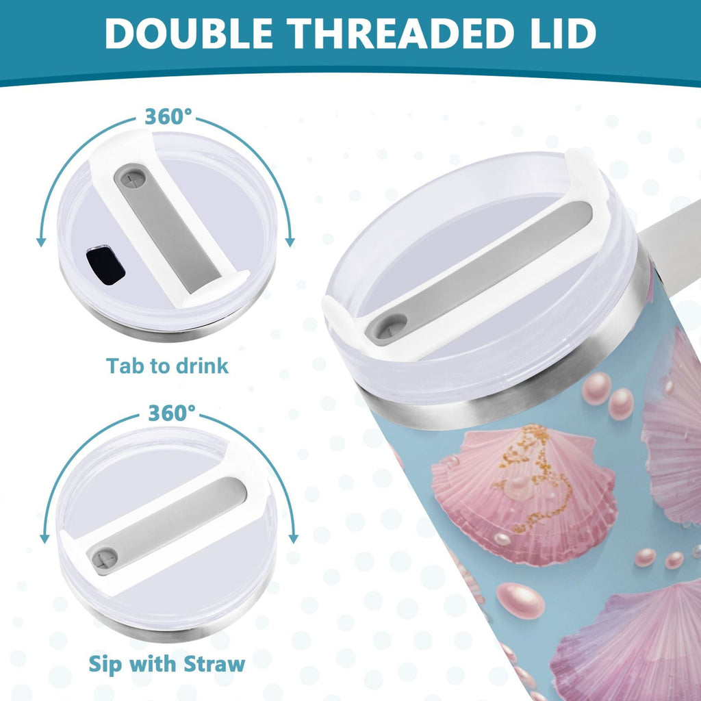 40 oz Insulated Stainless Steel Tumbler Double Wall Stainless Steel Tumbler with 2-Way Drinking Seashells and Pearls Pattern - Pick 502