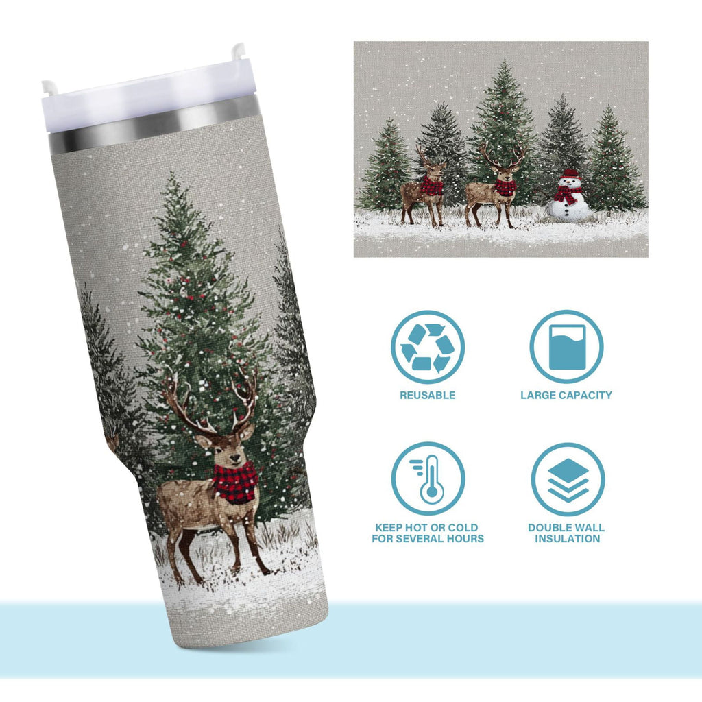 30 oz Insulated Stainless Steel Tumbler Double Wall Stainless Steel Tumbler with 2-Way Drinking Christmas Deer and Snowmen - Pick 797