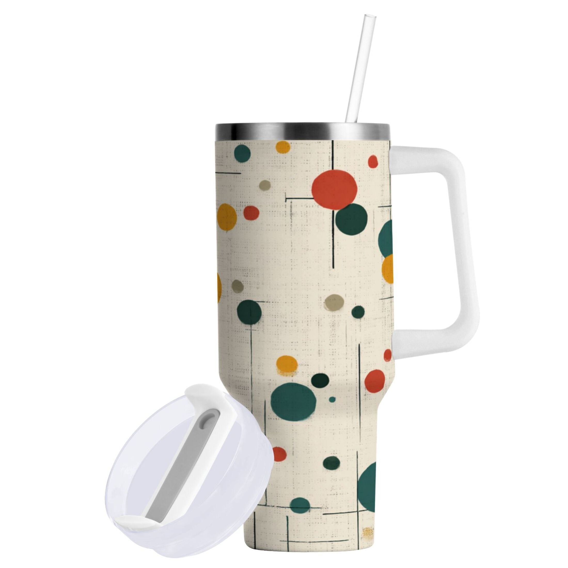 30 oz Insulated Stainless Steel Tumbler Double Wall Stainless Steel Tumbler with 2-Way Drinking Colorful Dots and Lines - Pick 503