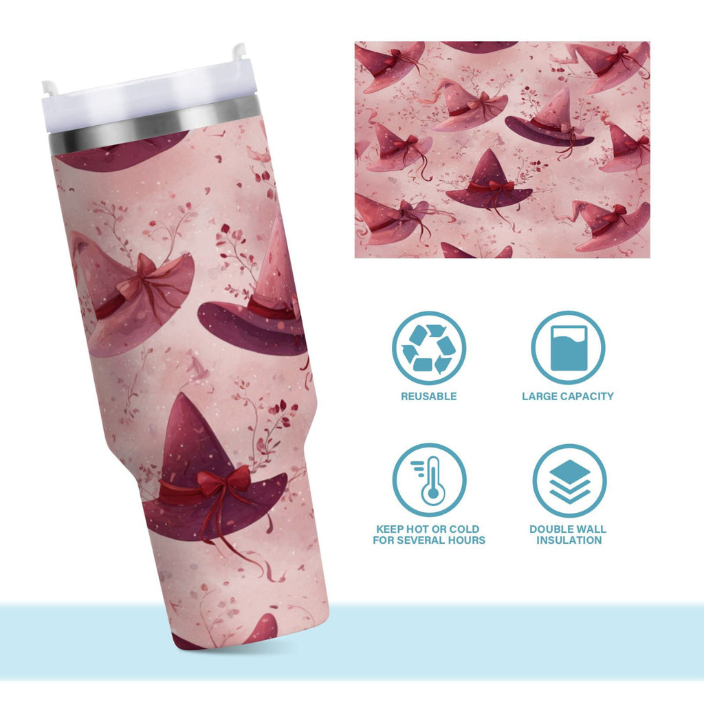 30 oz Insulated Stainless Steel Tumbler Double Wall Stainless Steel Tumbler with 2-Way Drinking Hats with Delicate Bows - Pick 670