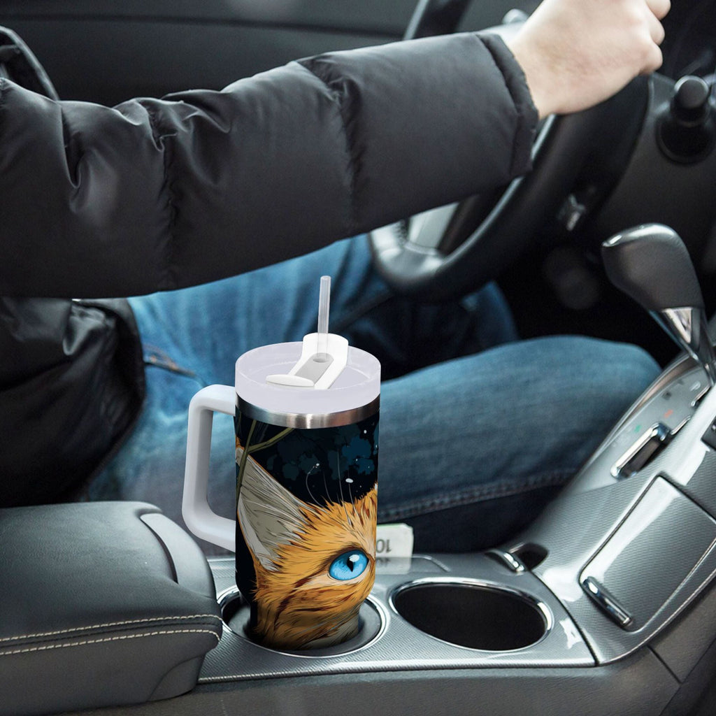 30 oz Insulated Stainless Steel Tumbler Double Wall Stainless Steel Tumbler with 2-Way Drinking Orange Cat with Blue Eyes - Pick 547
