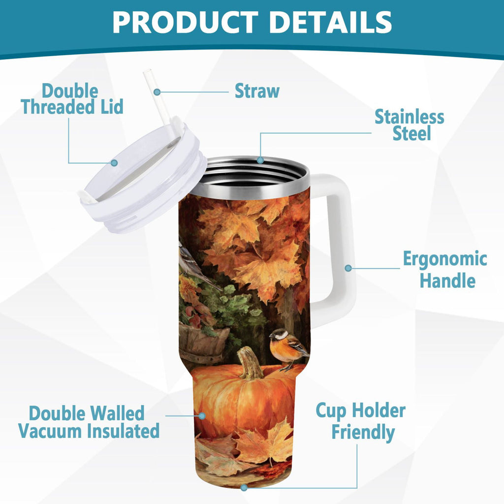 30 oz Insulated Stainless Steel Tumbler Double Wall Stainless Steel Tumbler with 2-Way Drinking Beautiful Fall Scene - Pick 638