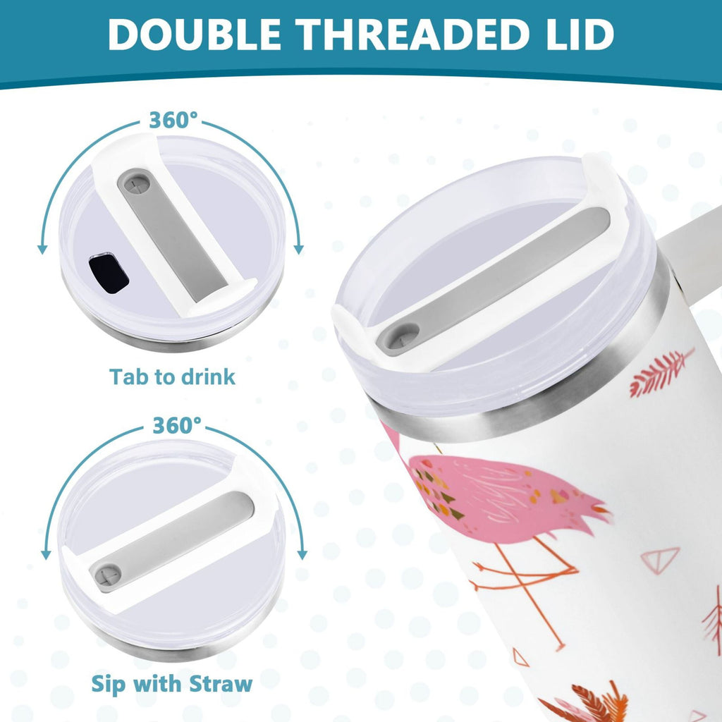 40 oz Insulated Stainless Steel Tumbler Double Wall Stainless Steel Tumbler with 2-Way Drinking Cute Pink Flamingo Pattern - Pick 762