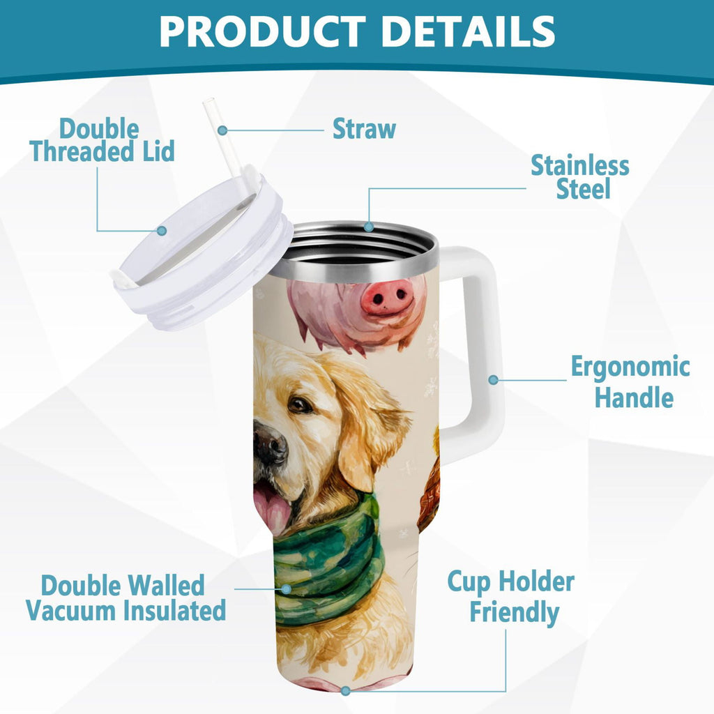 30 oz Insulated Stainless Steel Tumbler Double Wall Stainless Steel Tumbler with 2-Way Drinking Watercolor Animals Pattern - Pick 151
