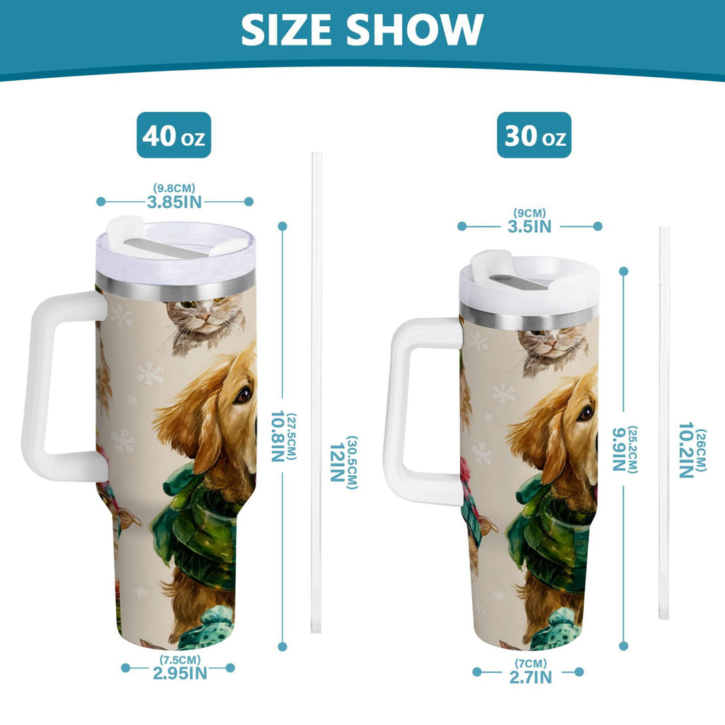 30 oz Insulated Stainless Steel Tumbler Double Wall Stainless Steel Tumbler with 2-Way Drinking Watercolor Animals Pattern - Pick 151