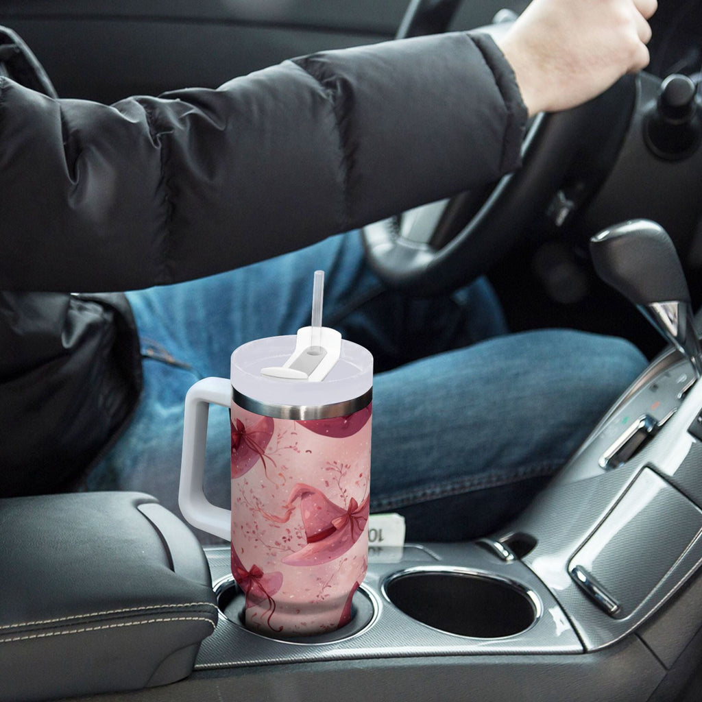 30 oz Insulated Stainless Steel Tumbler Double Wall Stainless Steel Tumbler with 2-Way Drinking Hats with Delicate Bows - Pick 670