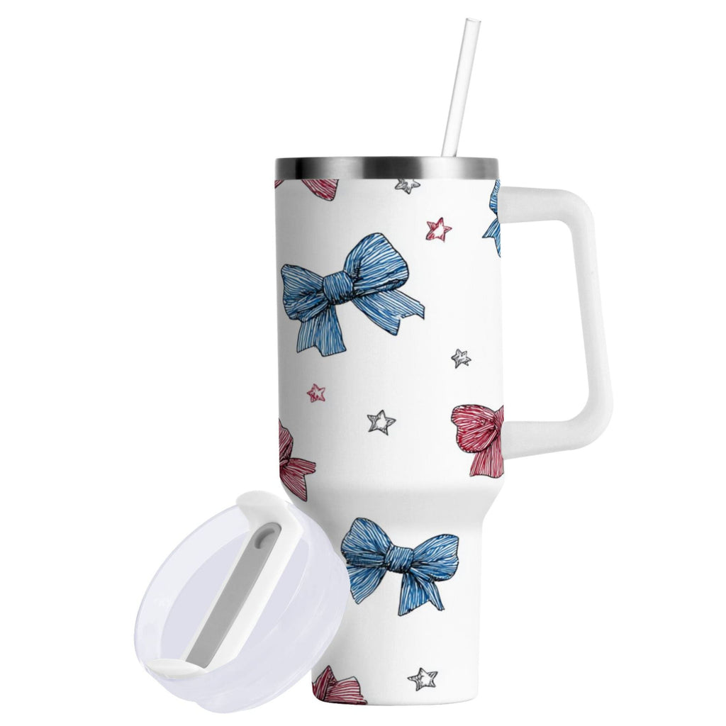 40 oz Insulated Stainless Steel Tumbler Double Wall Stainless Steel Tumbler with 2-Way Drinking Red and Blue Stripes Bows - Pick 250