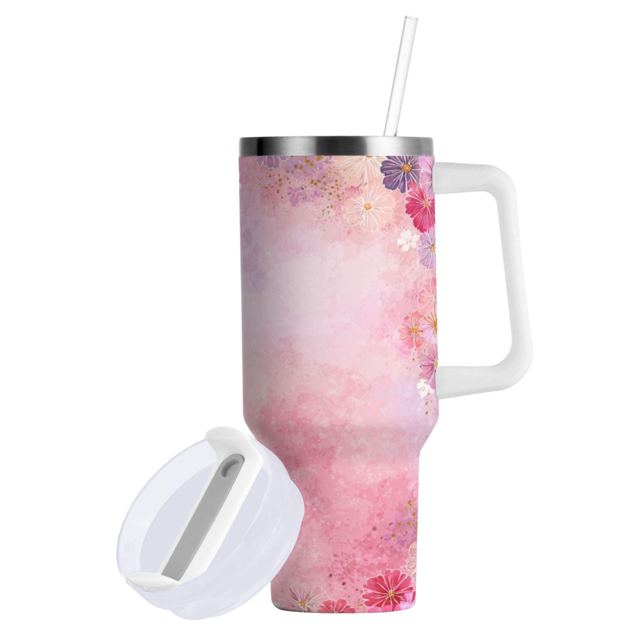 30 oz Insulated Stainless Steel Tumbler Double Wall Stainless Steel Tumbler with 2-Way Drinking Colorful Pastel Floral Pattern - Pick 927